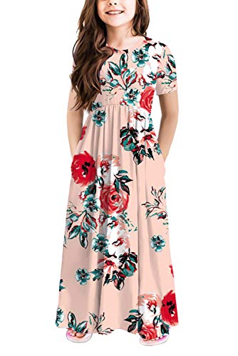 Image of storeofbaby Girls Floral /Solid Maxi Dress Floor Length with Pockets Casual