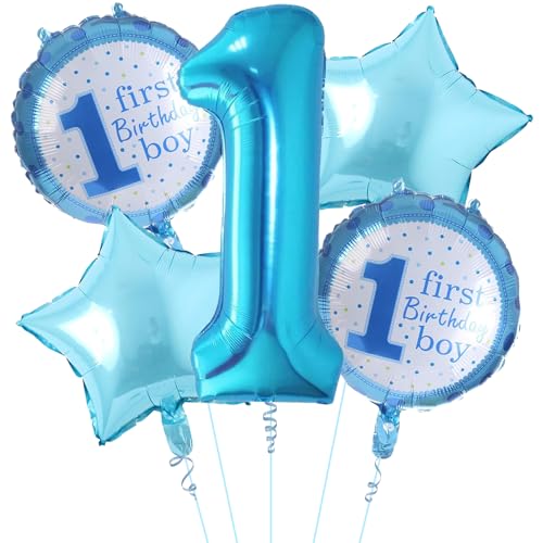 Image of Rozi Decoration 1st Birthday Decoration for Boys with 1 Number Blue Foil Balloons Set of 5 Pcs Its My First Bday Decor | Baby Boy 1st Birthday Decoration Items