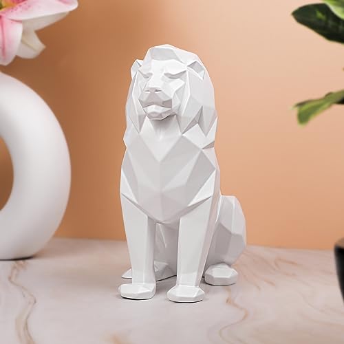Image of Artarium Geometric Sitting Lion Decorative Showpiece for Home Decor Office Decor Animal Figurines Gifts Antique Design (Sitting Lion White 7.67 Inch)