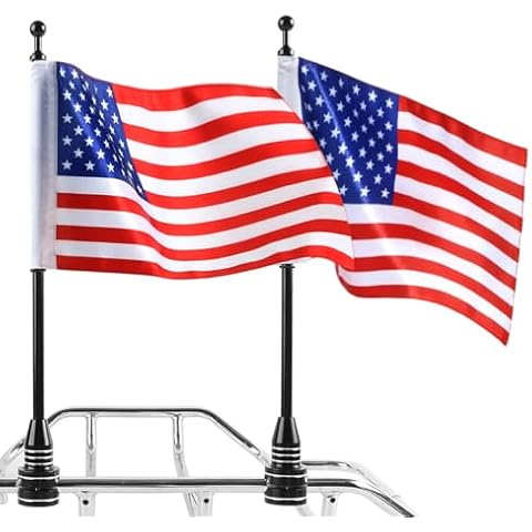 MASION 2 Pcs Motorcycle Flag 6 x 10 Flag Red American Flag for Harley Davidson Yamaha Honda Goldwing CB VTX CBR Black Stainless Steel Flagpole fit 1/2 Motorcycle Luggage Rack Cover