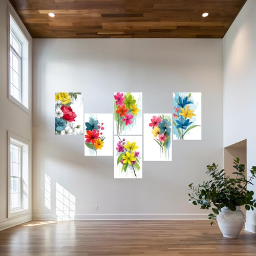 Image of SiddArtify Floral Wall Art Prints Set - Watercolor Flower Poster Decor for Living Room Bedroom Office - 12x18 inch Board Pack of 6