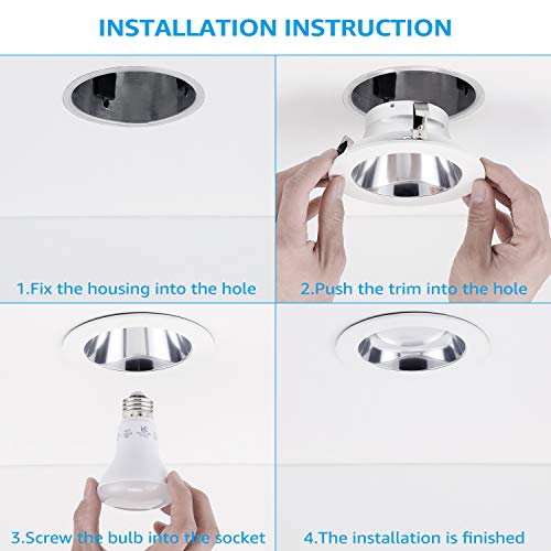 Torchstar R2-SL7RLT-4-12PWHT-AR 12-Pack 4 Inch Brighter Classic Recessed Can Light Trim, Metal Step Baffle Trim, Fit Halo/Juno Remodel Recessed Housing, 4 Inch Light Trim For Par16, Par20, R20, Aluminum Reflector thumb #5