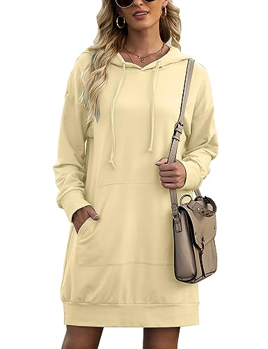 Image of Quenteen Women Hoodies Dress Hooded Sweatshirts Dress Casual Long Sleeve Tunic Dress Oversized Sweatshirts with Pocket