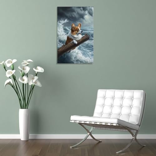 Impression sur toile Corgi décoration murale 50x75cm pour maison