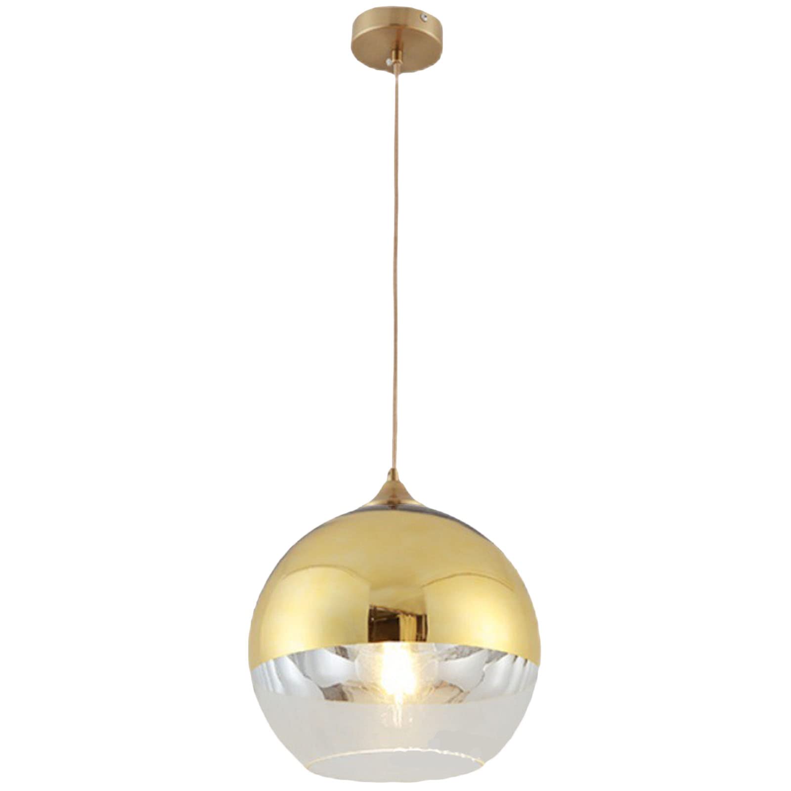 Euone_Clothes Semi-Plated Spherical Glass Pendant Light,Modern Simple Globe Ceiling Hanging Lamp, Kitchen Island Dining Room Bedroom Chandelier (Gold, 25cm)