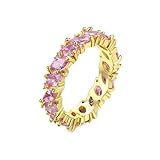 Beydodo Anillo de Matrimonio Mujer Oro 18 Kilates con Marquesa y Redondo con Cristal Rosa, Anillos Alianza Oro Mujer, Talla 9(49mm)