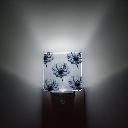 Image of Night Light Plug in LED Night Lamp Automatic Sensor Kids Night Lights Plug into Wall, Stereoscopic Flowers Watercolor Floral Square Dim Night-Lights for Bedroom Bathroom Kitchen Hallway Home Decor