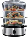 Russell Hobbs Vaporiera 9,0 l - Multicottura: 3 contenitori per cottura a vapore lavabili in lavastoviglie - Ciotola per Riso; 6 portauova; timer 60 minuti; Spegnimento automatico; No BPA, 19270-56