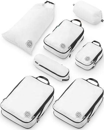 Large Packing Cubes for Travel-Extra Large Compression Packing Cube Luggage Organizers, White/Grey, 7 piece, Style