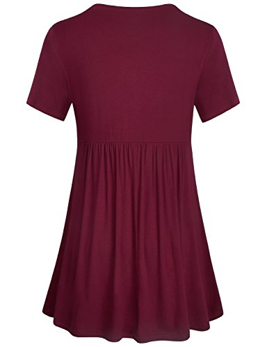 Sese Code Babydoll Shirt Women Juniors Maternity Burgundy Tunic Retro Modesty Panel Empire Waist Line Flowy Hem V Neck Loose Fit Blouse Wine Red Xl #TOP1