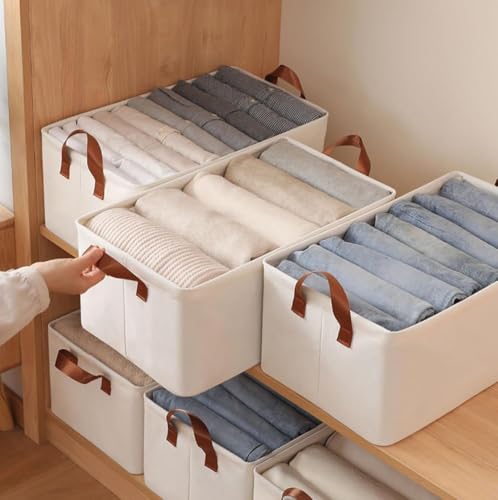 Image of HomeCloud Foldable Cloth Basket for Storage with Metal Frame and Handles, Clothes Organizer for Wardrobe, Clothing Storage Solutions, (Beige, Pack Of 2)