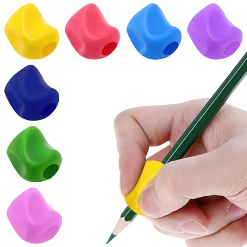 Lot de 7 Poignées pour Crayons, Guide Doigts Écriture Enfant, Silicone, Ergonomique, Pencil Aid for Right-Handed, Left-Handed, Back to School Gift