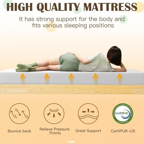 Image of PayLessHere 8 Inch Twin XL Green Tea Memory Foam Mattress Cooling Gel Infused Mattress,Medium Firm Mattresses Fiberglass Free /CertiPUR-US Certified /Bed-in-a-Box /Pressure Relieving Twin XL Size,White