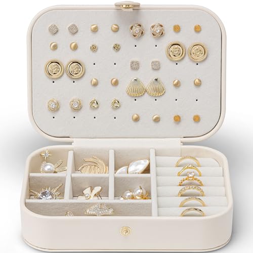 Vlando Schmuckkästchen Reise, Schmuckkasten Klein, Schmuckaufbewahrung mit Stil, Schmuck organizer für Ohrringe, Schmuck-Reiseetui Reise, Geschenkidee für Frauen, Mädchen
