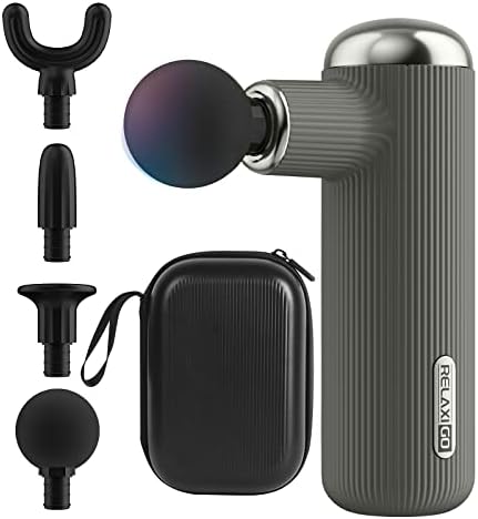 RELAXIGO Pocket Sized Massage Gun, Travel Massage Gun, Mini Massage Gun, Portable Percussion Muscle Massager, Small & Quiet with Carry Case, Portable, Pain Relief Gift (Classic Grey)