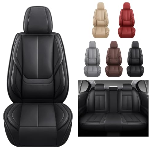 Image of MINGBRON Black Car Seat Cover with Lumbar Support, Car Seat Protector Waterproof, Nappa Leather Car Seat Cushion, Car Seat Covers Front Seats and Back Fit for Most Cars