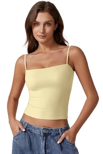 Image of QINSEN Women's Double Lined Basic Tank Top Adjustable Spaghetti Straps Sleeveless Camisole Shirts