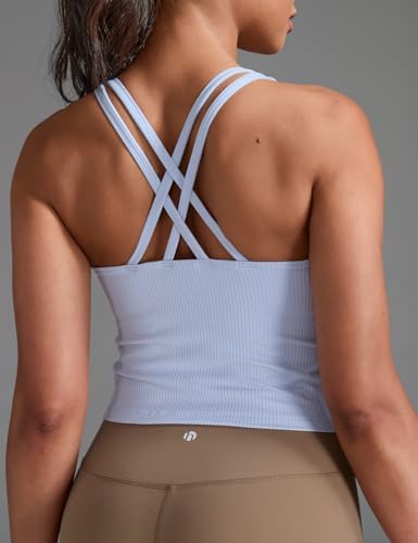 Image of HeyNuts Zeal Bras Longline Ribbed Medium Support Sports Bras, Crisscross Back Tank Tops with Removable Pads A-D Cups
