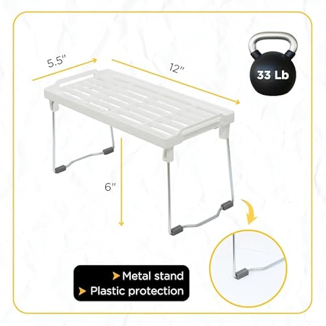 Plastic Kitchen Cabinet Shelf Organizer, Stackable Freezer Rack, Cupboard Box Organizer, Shelf Riser, Usable Storage Rack for Spice, Fridge Shelf Riser, Refrigerator, Pantry (12x5,5 inch), Pack of 2