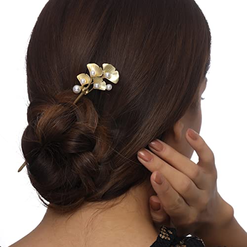 Image of Yellow Juda Bun Hair Stick & Pins - Women & Girls Hair Accessory Gift