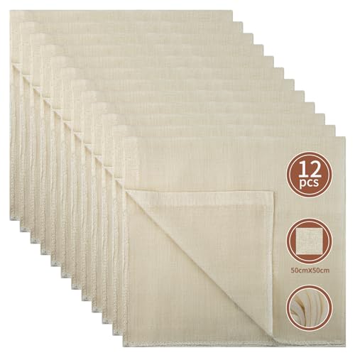 Passiertuch Käsetuch Cheesecloth Leinentuch 12 Stück Pure Baumwolle Wiederverwendbar und waschbar Ungebweihtuch für Casergemachten Käse Nuussmilch Beeren Obstsaft und Gemüseszuft Abseihen 50x50cm