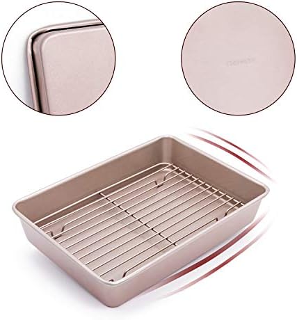 CHEFMADE Roasting Tins 34 x 24 cm with Rack 13 Inch Non Stick Carbon Steel Baking Tray 6cm Deep LEFG Approved Rectangle Cake Tins Oven Baking Meat Bacon Bread Pastries