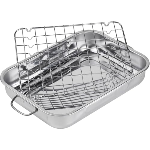 Space Home - Bandeja Horno Acero Inoxidable - Fuente para Horno con Rejilla - Bandejas Acero Inoxidable para Horno - Rustidera Acero Inoxidable - Bandeja Horno Universal con Rejilla - 40 cm