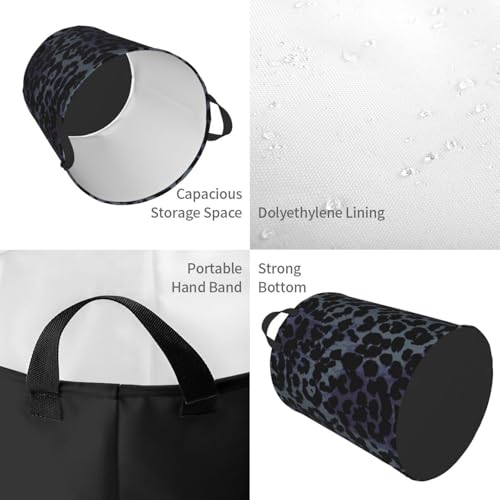 Image of Black Grey Leopard Round Laundry Hamper Storage Basket Toys Clothes Organizer Bin For Home Bathroom Bedroom Dorm Nursery, 62l