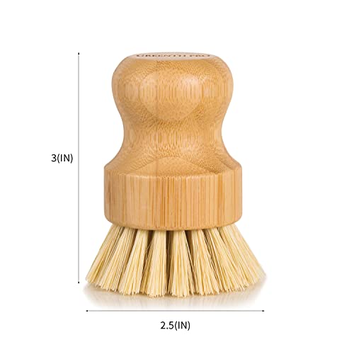 Greenth Pro Bamboo Dish Brush-2 Pack Eco Friendly Sisal Scrubber Brush With Ceramics Holder-Wooden Brush For Pot,Dish And Vegetables #TOP1
