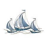 Adorno muy decorativo para colgar en la pared de unos llamativos barcos navegando sobre el mar, perfecto para una decoración marinera.