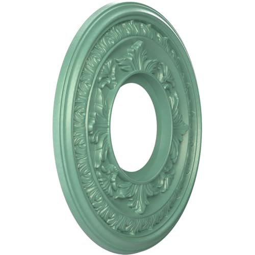 Image of Ekena Millwork CMP10BAFSM Baltimore Thermoformed PVC Ceiling Medallion (Fits Canopies up to 4 1 /4 inch), 10 inchOD x 3 1 /2 inchID x 3 /4 inchP, Universal Pearl Metallic Sea Mist