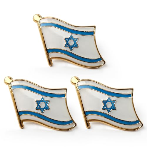 Israel Flag Brooch - Fine Pins Metal Israel Flag Lapel Pin Badge Pin for Suit Jacket and Formal Wear - Set of 3