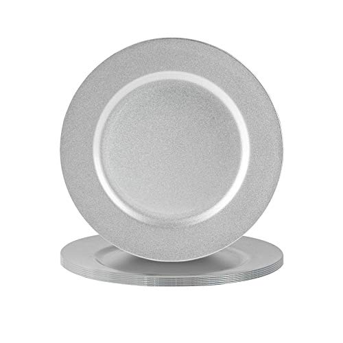 Argon Tableware 6 Stück Metallic Charger Plate Set - Metallic-Finish - 33cm - Silber Cover