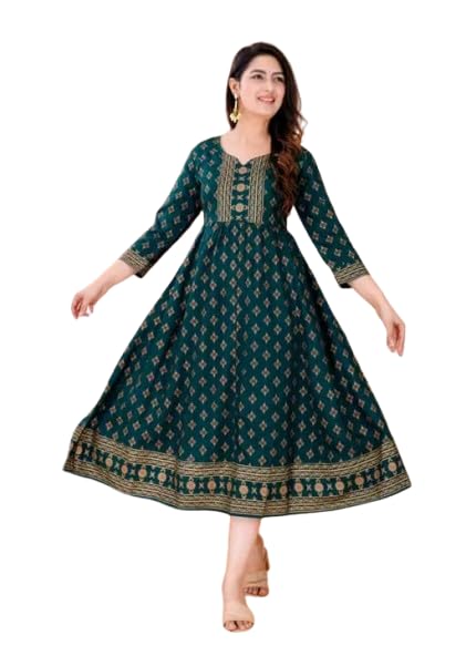 Rayon Straight Gown with Flower Printing and Silver lace Work|Women Printed Pure Rayon Flared Kurta|Anarkali Kurti for Women & Girls-picture-46