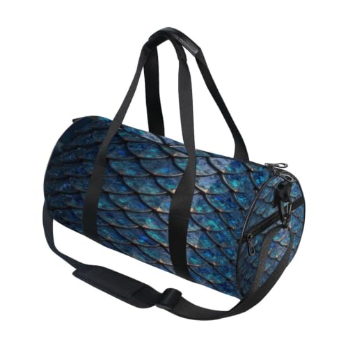Bolsa de lona para viajes y deportes con textura de escamas de dragón azul y bronce