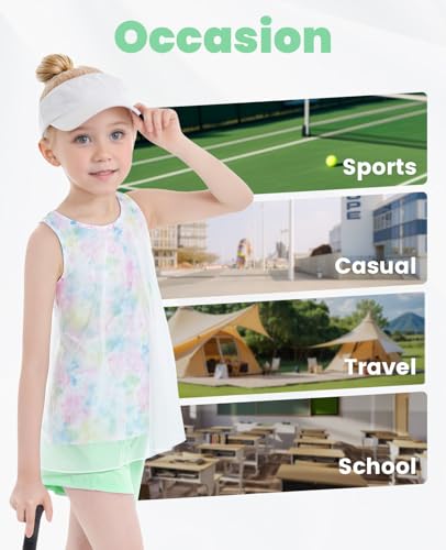 Image of Gogokids Girls 2 Piece Activewear Set, Tulle Sleeveless Tank Tops and Athletic Shorts