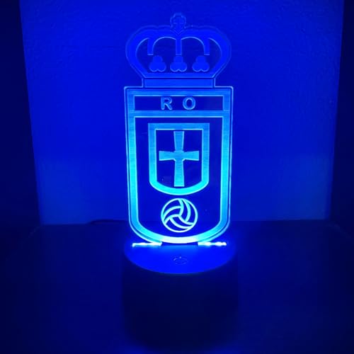 QUICENTRO Shopping - Lámpara del Real Oviedo en Metacrilato con Base LED Multicolor - Regalo Ideal para Aficionados del Fútbol