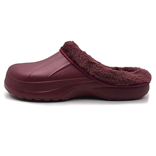 Amoji Winter Fur Lined Garden Shoes Waterpoof Outdoor Slippers Fleece Clogs Fuzzy Clogs 1534 WineRed 9-10 Women/7.5-8 Men - Thumbnail 3
