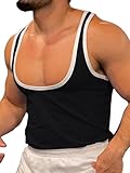 COOLOYA Men's Deep U Neck Tank Tops Solid Sleeveless Casual Gym Sports Loose Fit T Shirts Athletic Workout Basic Tees Solid Black L