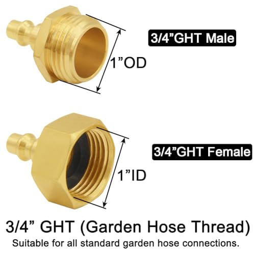 Image of Joywayus Brass Winterize Blowout Adapter Kit 1 /4 inch Quick Connect to 3 /4 inch GHT Male and 3 /4 inch GHT Female Thread Fitting (Pack of 4)