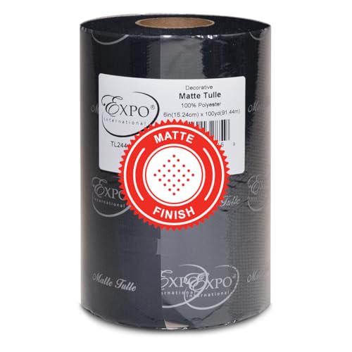 Image of Expo International Decorative Matte Tulle, Roll /Spool of 6 inch X 100 Yards, Lightweight Polyester Tulle Fabric for Tutus, Costumes, and Party Decorations, Washable, Easy-to-Use, Black