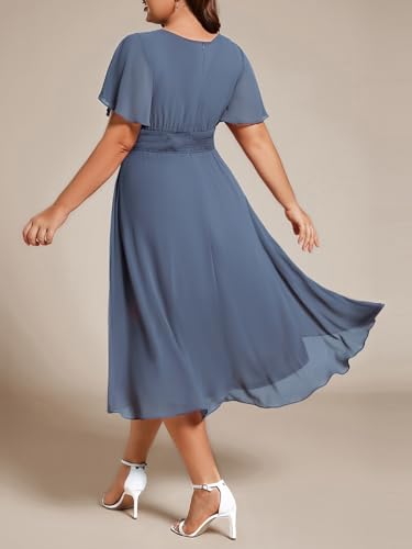 Image of Ever-Pretty Women's Plus Size Formal Wedding Guest Dresses for Curvy Women A Line Chiffon Midi High Low Cocktail Dress