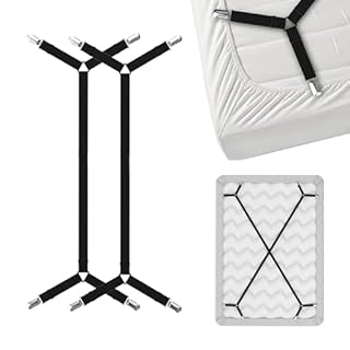 FeelAtHome Bed Sheet Holder Straps Criss-Cross - Sheets Stays Suspenders Keep Fitted/Flat Bedsheet in Place - for Twin Queen King Mattress Holders - Bed Sheet Strap - Fitted Sheet Clip Sheet Keepers