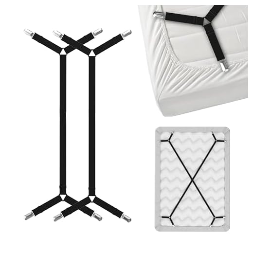 FeelAtHome Bed Sheet Holder Straps Criss-Cross - Pack of 2 Bedsheet Straps Suspenders - Grippers Fasteners Hold Bedsheets in Place - Adjustable Elastic Clips Garters - Fitted Flat Mattress Corners