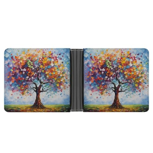 Colorful Tree Painting Funny Billfold Wallet Credit Card Holder Slim Passcase Pouch Purse for Men Women