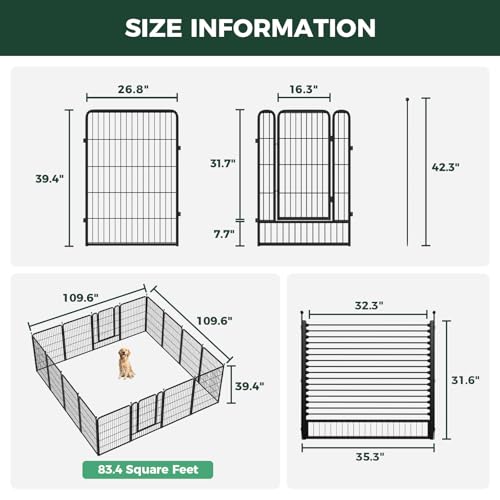 Image of FXW Rollick Unleashed Dog Playpen for Indoor, Yard, RV Camping, 40 inch 16 Panels Dog Pen with RV Step Grid for Medium and Large Dogs, Black│Patented