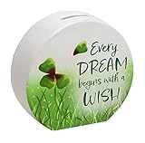 Every Dream Begins with a Wish Kleeblatt Spardose als Wunscherfüller für den Urlaub für besondere Wünsche oder als Trinkgeldkasse