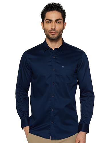 Peter England Solid Slim Fit Full Sleeve Casual Shirt | 100% Cotton Dark Navy