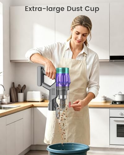 Image of Cordless Stick Vacuum Cleaner, 650W 55KPA Up to 70Min Runtime, Green Light Anti-Tangle Brush, 7-Stage HEPA Filtration, Lightweight for Pet Hair Carpet Hard Floors (Purple)