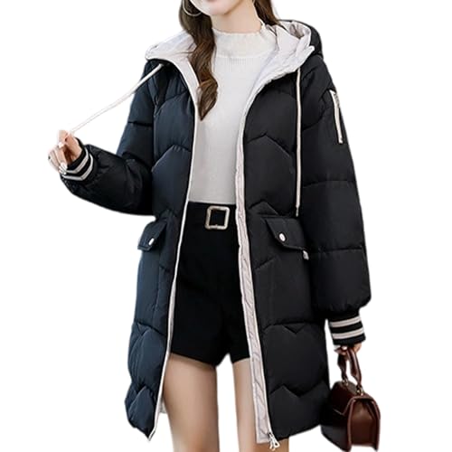 [ｉｎｏｔｅｎｋａ] ロング コート レディース 防寒着 アウター 秋冬 フード付き 中綿ジャケット ベンチコート 厚手 アウトドア シンプル 冬服 暖かい 通勤 通学 大きいサイズ S-XL(L ブラック)